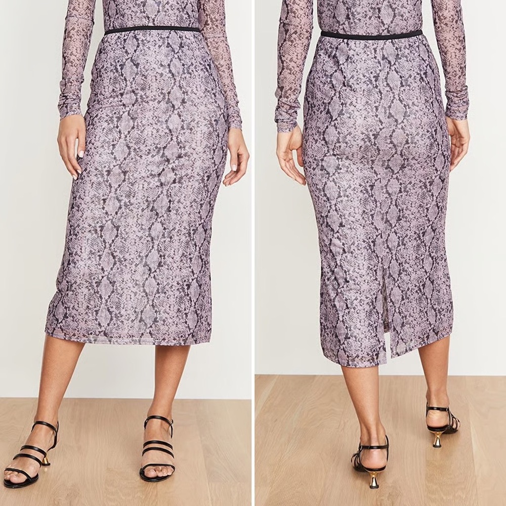 Cinq a Sept Pink Snakeskin Midi Skirt